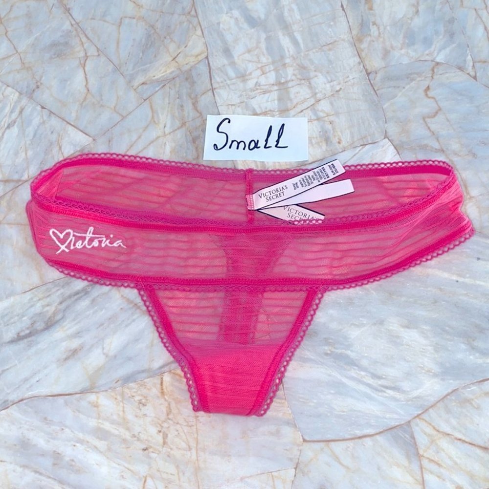 Victoria's Secret Sheer V-String Very Sexy Thong Panty Lace Mesh Underwear Small